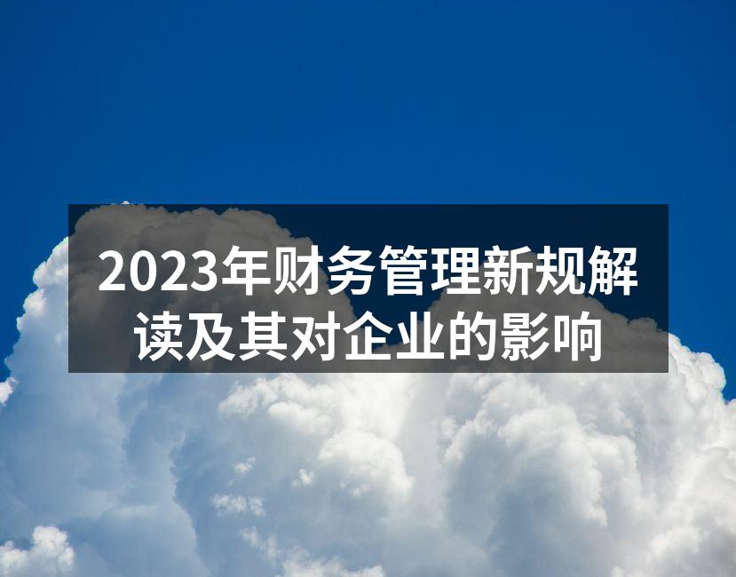 2023年财务管理新规解读及其对企业的影